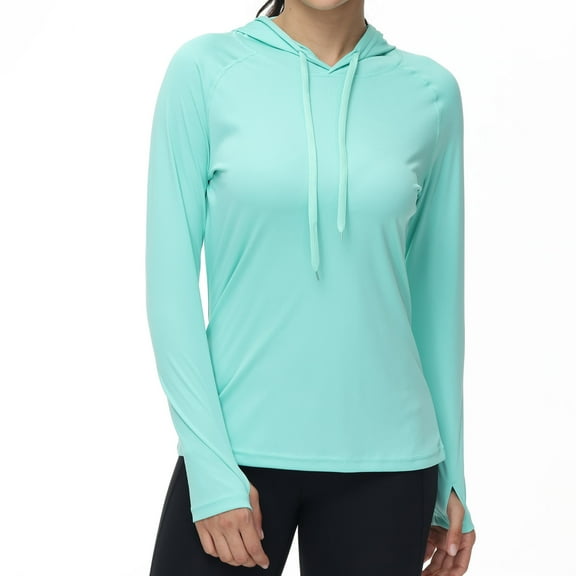Satankud Women's Long Sleeve Hoodie UPF 50+ Sun Protection UV Hoodie Tops Rashguard with Thumb Hole for Yoga Hiking Sports Tops Mint Green M