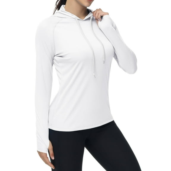 Satankud Women's Long Sleeve Hoodie UPF 50  Sun Protection UV Hoodie Tops Rashguard with Thumb Hole for Yoga Hiking Sports Tops White S