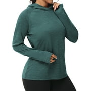 Satankud Women's UPF 50+ Sun Protection Long Sleeve Hoodie Shirts for Fishing Hiking UV Outdoors T-Shirt Lightweight Hoodie Cyan M