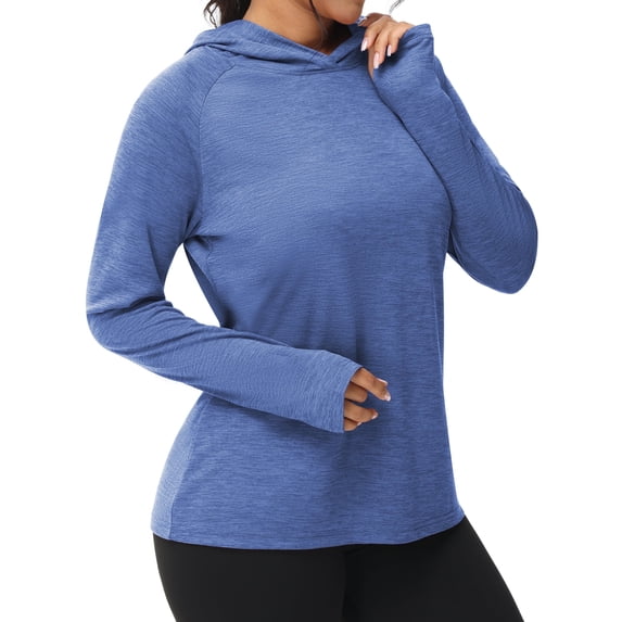 Satankud Women's UPF 50+ Sun Protection Long Sleeve Plus Size Hoodie Shirts for Fishing Hiking UV Outdoors T-Shirt Lightweight Hoodie Navy L