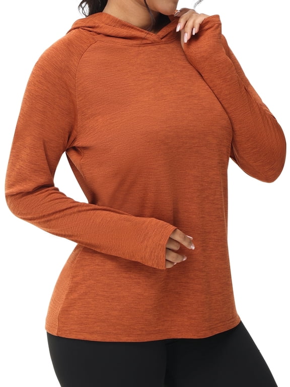 Women's UPF 50+ Sun Protection Long Sleeve Plus Size Hoodie Shirts for Fishing Hiking UV Outdoors T-Shirt Lightweight Hoodie Orange 2XL