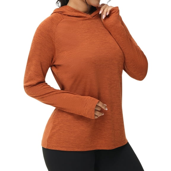 Satankud Women's UPF 50  Sun Protection Long Sleeve Plus Size Hoodie Shirts for Fishing Hiking UV Outdoors T-Shirt Lightweight Hoodie Orange M