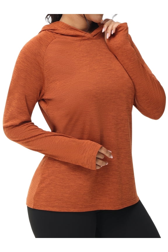 Women's UPF 50+ Sun Protection Long Sleeve Plus Size Hoodie Shirts for Fishing Hiking UV Outdoors T-Shirt Lightweight Hoodie Orange S