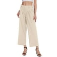 thumbnail image 1 of Satankud Women's Wide Leg Pants 27" High Waisted Waffle Knit Casual Slacks Work Pants Business Palazzo Trousers with Pockets Beige XS, 1 of 11