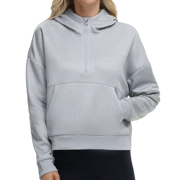 Satankud Womens Hoodies Vans Lined Collar Pullover 1/2 Zipper Sweatshirts Long Sleeve Casual Workout Crop Tops Sweater Grey XL