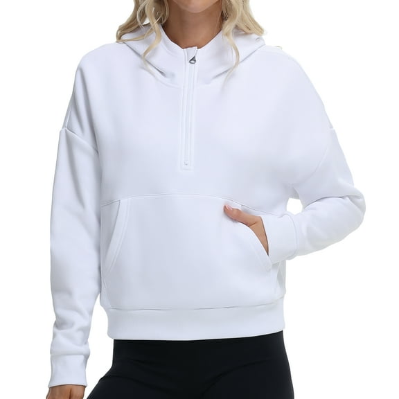 Satankud Womens Hoodies Vans Lined Collar Pullover 1/2 Zipper Sweatshirts Long Sleeve Casual Workout Crop Tops Sweater White XL