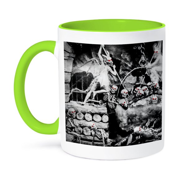 3dRose, Satanville Vintage Stereoview Skeletons Demons Devil 1800s Ghouls Hell, 11oz Two-Tone Green Mug