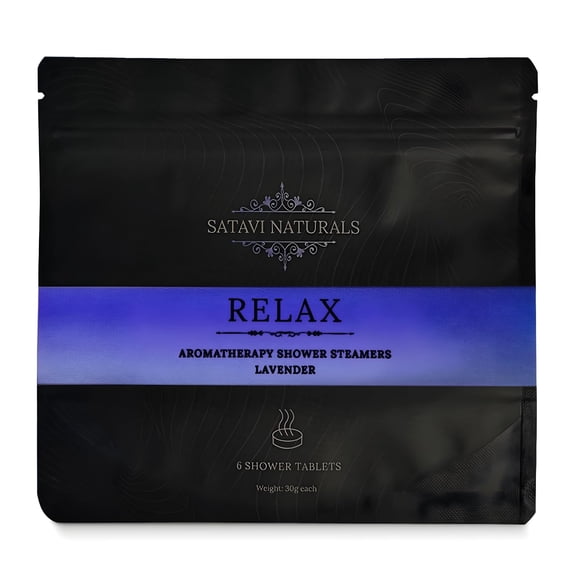 Satavi Naturals Aromatherapy Shower Steamers (6-Pack) Relax - Lavender Scented Vapor Tabs for Self-Care, Aromatic Shower Bath Bombs, Natural Essential Oils for Women & Men