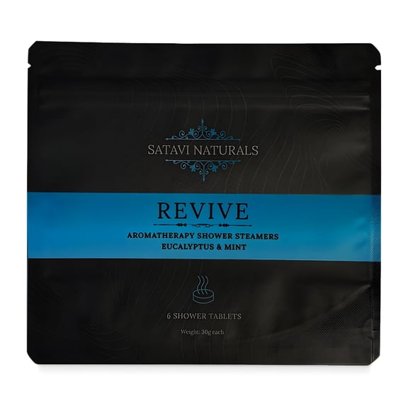 Satavi Naturals Aromatherapy Shower Steamers (6-Pack) Revive - Eucalyptus & Mint Scented Vapor Tabs for Self-Care, Aromatic Shower Bath Bombs, Natural Essential Oils for Women & Men