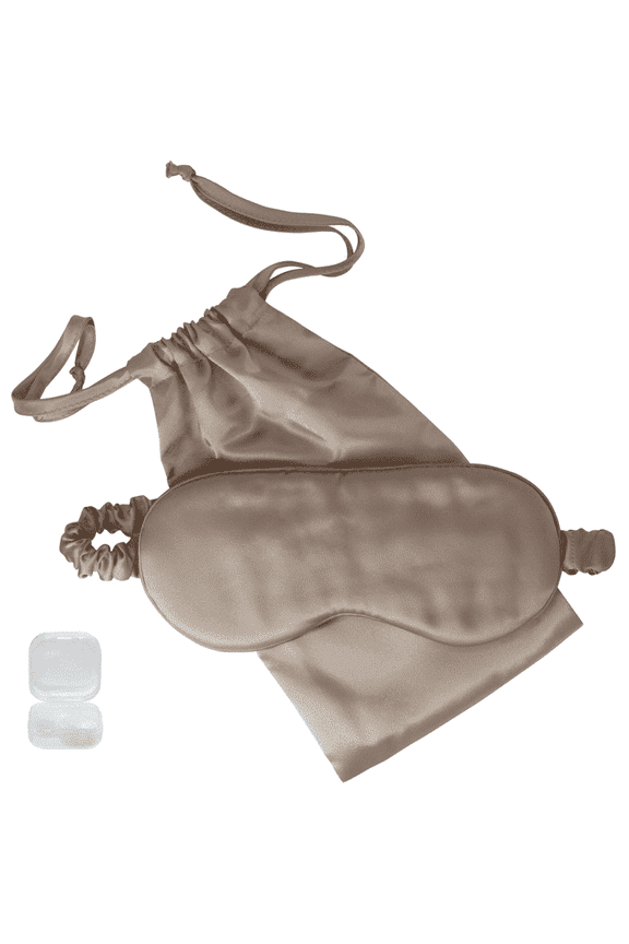 Mulberry Silk Eye Mask for Dry Eyes with Ear Plugs & Travel Bag – Light Blocking, Adjustable Strap, Comfortable Sleep Mask for Men & Women, Champagne