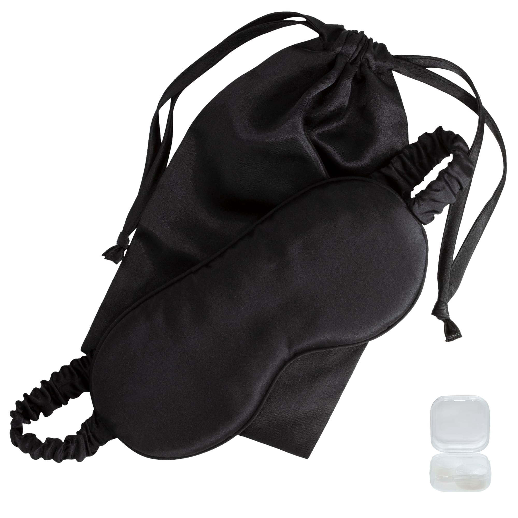 Satavi Naturals Mulberry Silk Eye Mask with Ear Plugs & Bag - Light Blocking Sleep Mask, Black