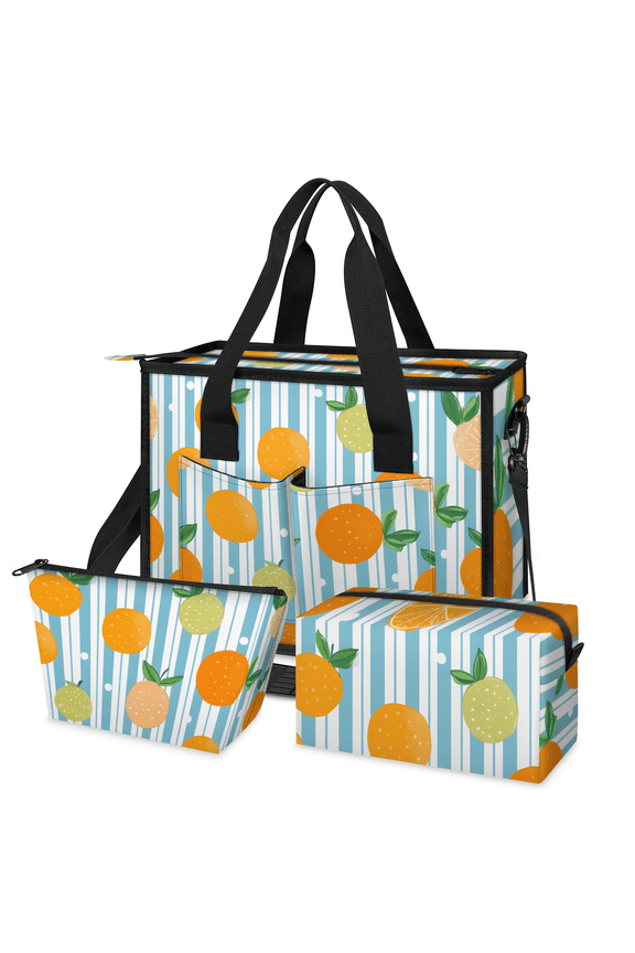 Satchel Bag Set of 3, Multi-Compartment Tote and Crossbody Bags for Shopping, Work, and Travel,Citrus Print