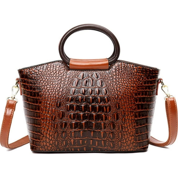 Satchel Bag for Women Crocodile-Embossed Pattern Handbag Ring Top Handle Shoulder Bag Embossed Leather Tote Purse