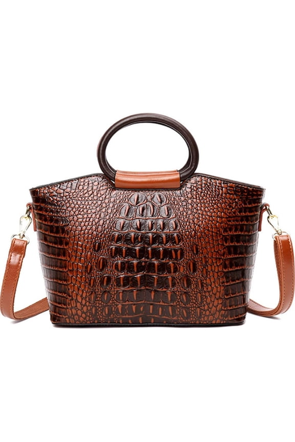 Satchel Bag for Women Crocodile-Embossed Pattern Handbag Ring Top Handle Shoulder Bag Embossed Leather Tote Purse