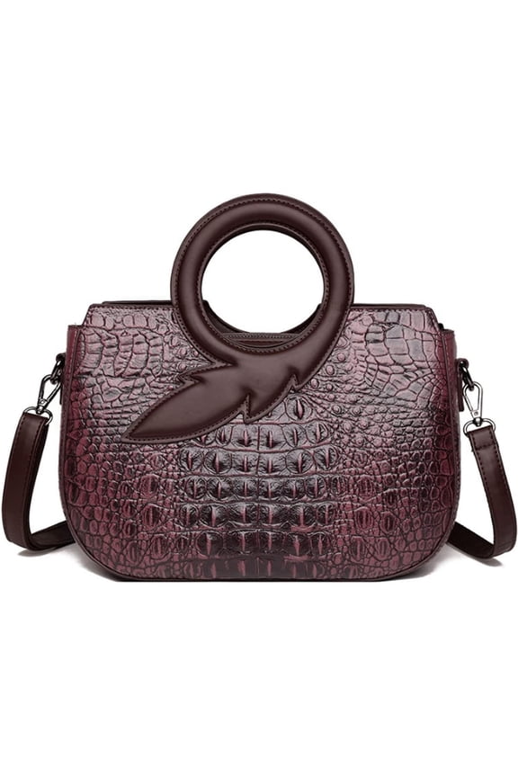 Satchel Bag for Women Crocodile-Embossed Pattern Handbag Ring Top Handle Shoulder Bag Embossed Leather Tote Purse