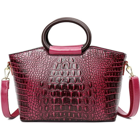Satchel Bag for Women Crocodile-Embossed Pattern Handbag Ring Top Handle Shoulder Bag Embossed Leather Tote Purse