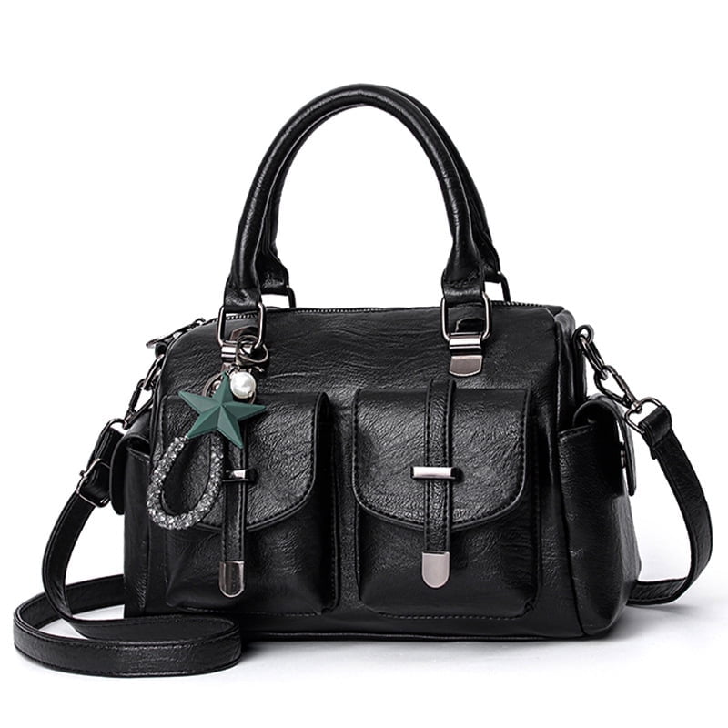 Satchel Handbags for Women Crossbody Tote Bags Medium Purse Top Handle Vegan Leather Shoulder Bag with Pendant