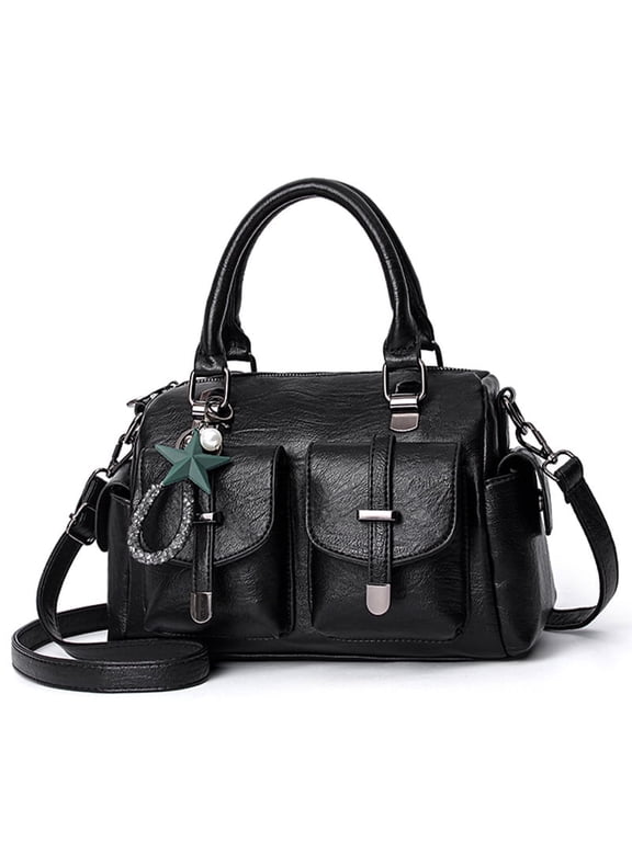 Satchel Handbags for Women Crossbody Tote Bags Medium Purse Top Handle Vegan Leather Shoulder Bag with Pendant