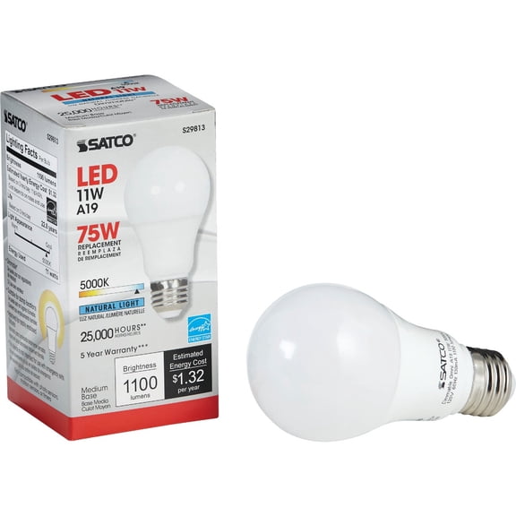 Satco 09244 - 12A19/LED/5000K/1230L/120V/D (S9244) A Line Pear LED Light Bulb