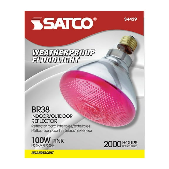 Satco 100 Watt BR38 Incandescent - Pink - 2000 Average rated hours - Medium base