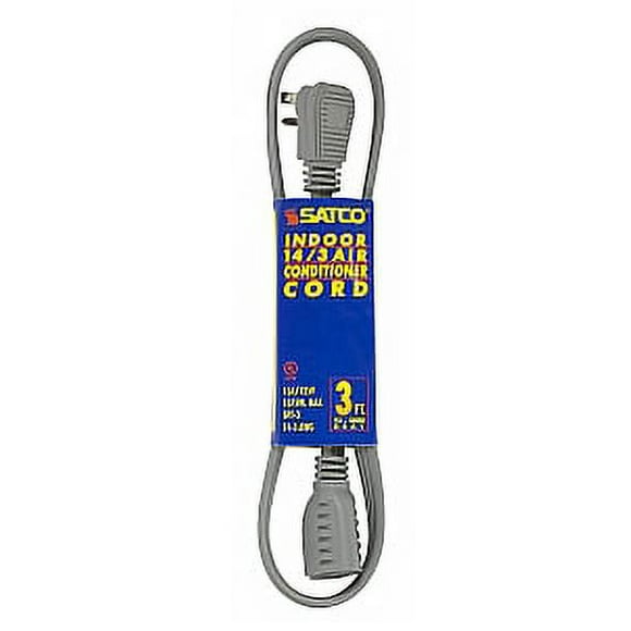 Satco #14/3 Ga Spt-3 Gray Air Conditioner Appliance Cord 3 Ft 14-3 Spt-3 Gray Cord with Sleeve 15A 125V 1875W