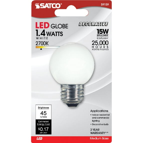 Satco S9159 - 1.4 watt LED; G16 1/2; White; 2700K; Medium base; 120 volts