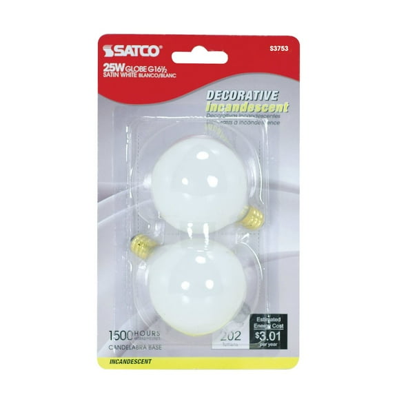 Satco 25 Watt G16 1/2 Incandescent - Satin White - 1500 Average rated hours