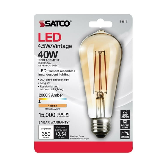 Satco 4.5w ST19 Antique LED Amber 2200K 380Lm Light Bulb
