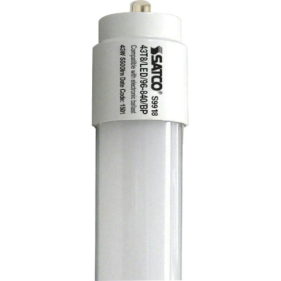 Satco 43T8 LED 96-840 BP 120-277V Tube Bulb - 43 W - 120 V AC, 230 V AC - 5500 lm - T8 Size - White - Cool White Light Color - 50000 Hour - 6740.3°F (3726.8°C) Color Temperature - 82 CRI - 210° Beam