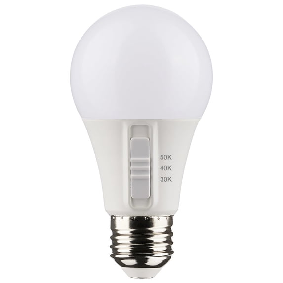 Satco 6 Watt A19 LED Light Bulb, CCT Selectable, White Finish, 90 CRI - 4 Pack