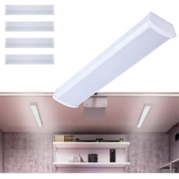 Satco 65-1210 2FT LED Ceiling Wrap Lights, 20W, CCT Selectable 2700K–5000K, 1600 Lumens, 120-277V, White Steel Housing, Polycarbonate Lens, Non-Dimmable, Damp Rated (4 Pack)