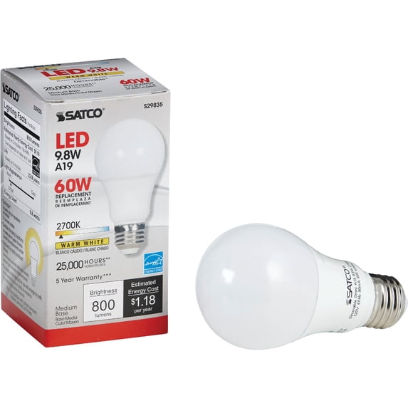 Satco A19 E26 (Medium) LED Bulb Warm White 60 Watt Equivalence 1 pk
