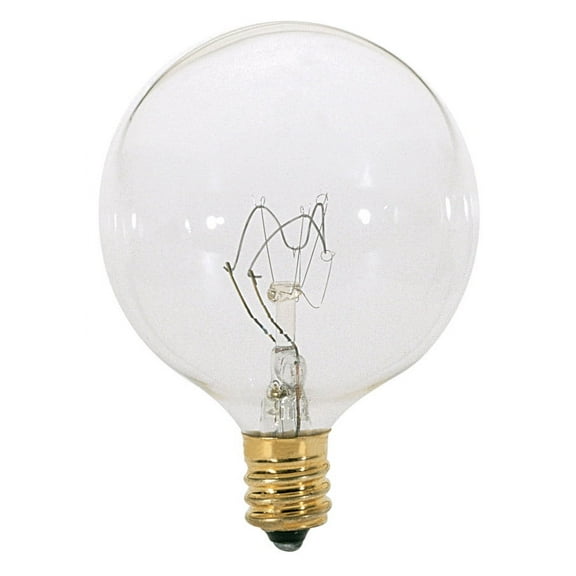 Satco A3921 - 15 watt G16 1/2 Incandescent; Clear; 2500 average rated hours; 98 lumens; Candelabra base; 130 volts