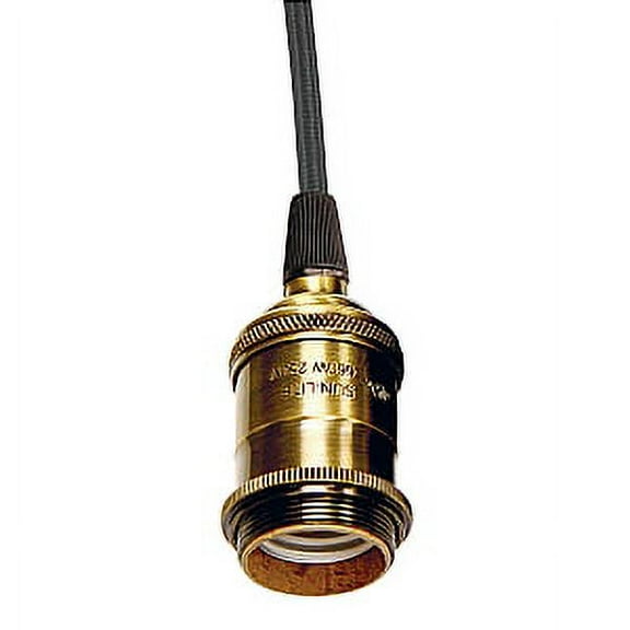 Satco Cast Brass Regular Antique Keyless Socket with Rayon Black Wire