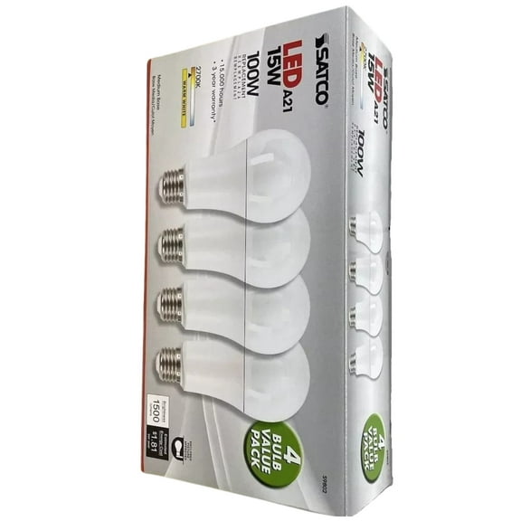 Satco LED Light Bulb 15W 2700K Warm Light 1500 Lumen (4-Pack)