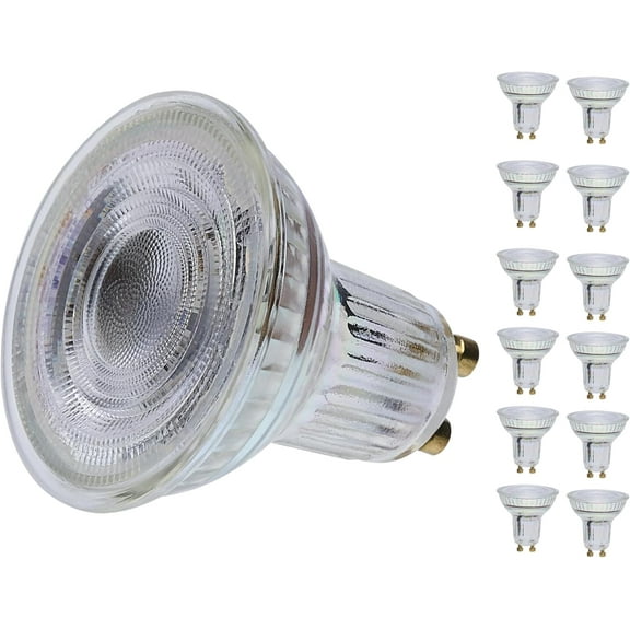 Satco LED MR16 Floodlight 5.5W 50W Equivalent 3500K Neutral White 90+ CRI 36 Beam GU10 Twist-Lock Base 120V Dimmable Clear Finish  Part S12373 (12 Pack)