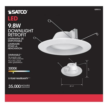Satco Lighting S29313 LED Canless Recessed Fixture 5-6" 9.8W 120V 3000K Dimmable (1 Pack)