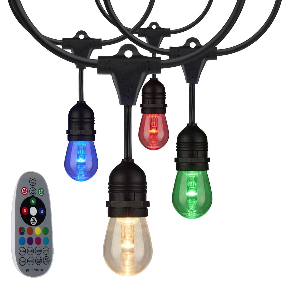 48-Foot Black Color-Changing LED Outdoor String Lights with Remote