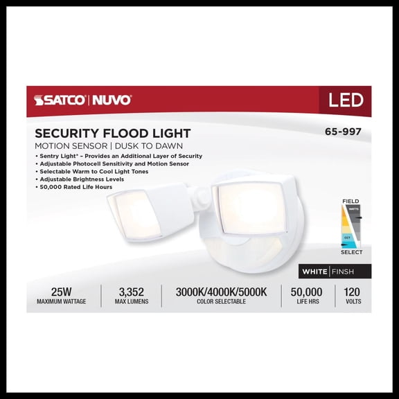 LED Security Light with Nightlight - PIR Sensor - Dual Head - Field Selectable