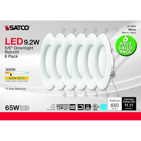 Satco Nuvo White 5-6 in. W Plastic LED Retrofit Recessed Lighting 9.2 W