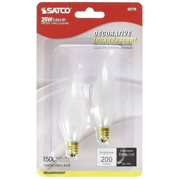 Satco Products S3778 120-Volt 25CA8 Candelabra Base Turn Tip Frosted Light Bulb
