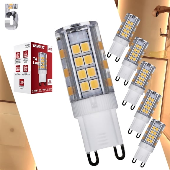 Satco S11230 3.5W LED G9 Base Clear 3000K T4 Mini LED Light Bulb - 120 Volt - 35W HID Equivalent - Soft White - 5 Pack