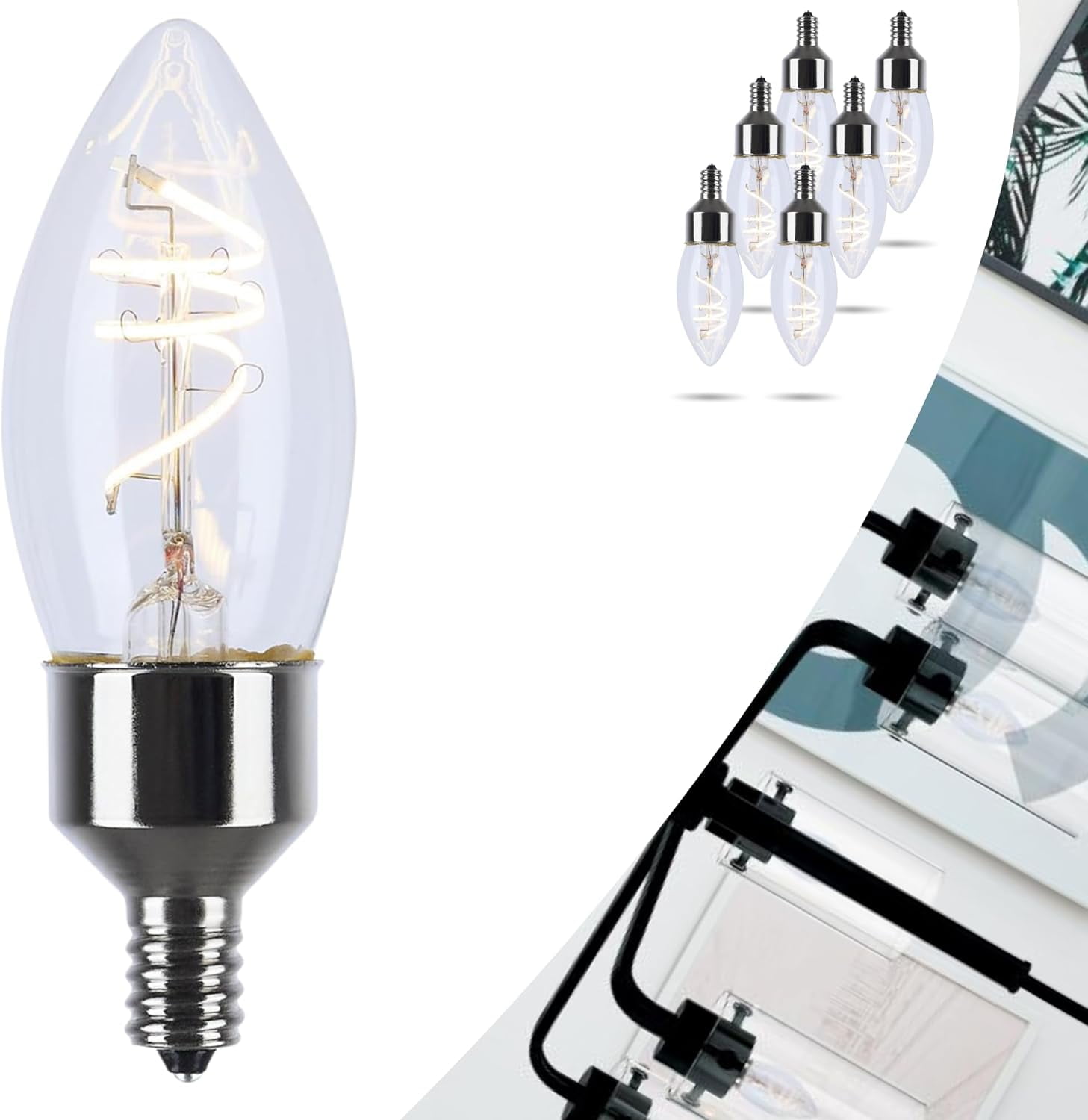 Satco S11525 B11 LED Light Bulbs 4W 120V 2700K E12 Candelabra Base Dimmable (6 Pack)