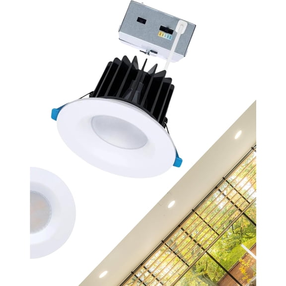 Satco S11670 16/20/24W Selectable Remote Driver LED Downlight, 3 in Round White, CCT 2700K5000K, Dual Dimming 010V/Phase, 90+ CRI, 13002000 Lumens, IC Airtight, Wet Rated, 120277V