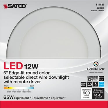 Satco S11827 LED 6-3/4" Wide Direct Wire Downlight CCT Select Edge Lit 12W 120V Dimmable (1 Pack)