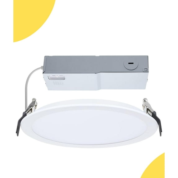 Satco S11849 38W 12-Inch LED Downlight CCT Selectable 2700K–5000K 4000 Lumens Dual Dimming 120–277V Flat Face Round White IC Air Tight Wet Rated