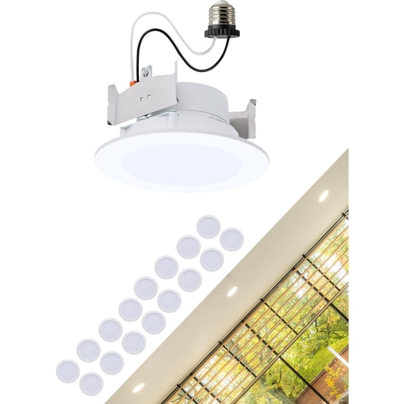 Satco S11890 8 Watt 4-Inch LED Downlight Retrofit Flat Wafer Round Matte White Finish CCT Selectable 2700K 3000K 3500K 4000K 5000K Energy Efficient Recessed Fixture (16 Pack)