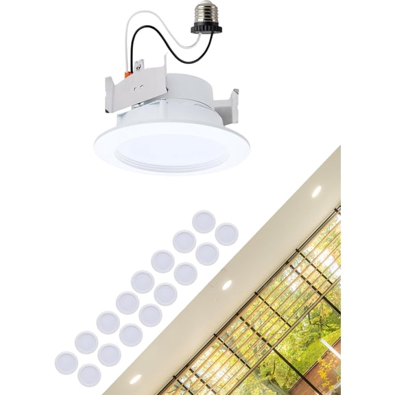 Satco S11891 8 Watt 4-Inch LED Downlight Retrofit Regressed Wafer Round Matte White Finish CCT Selectable 2700K 3000K 3500K 4000K 5000K Energy Efficient Recessed Fixture (16 Pack)