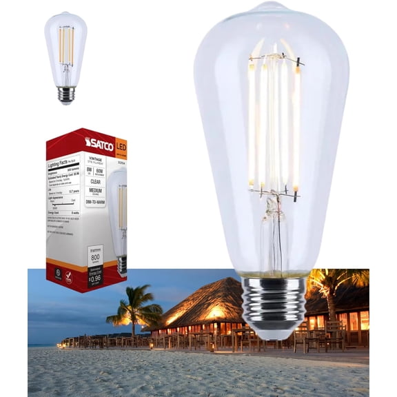 Satco S12154 LED ST19 Light Bulb 8W 120V Warm Dimming 3000K-2000K 800 Lumen E26 Medium Base (1 Pack)