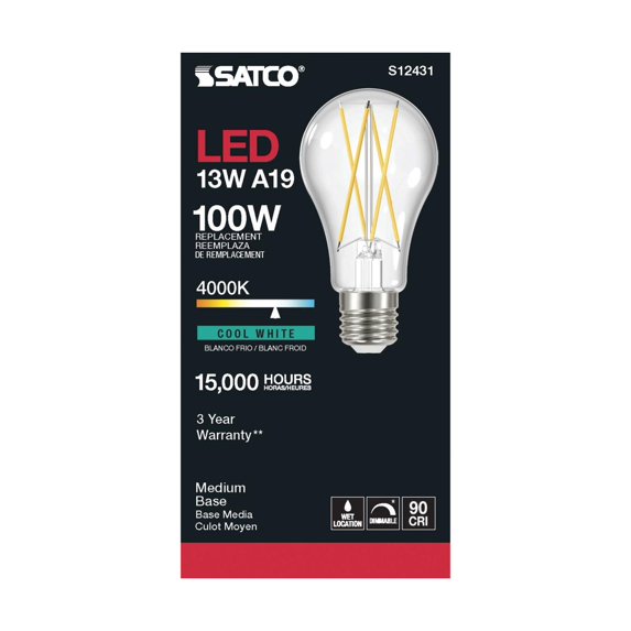 Satco S12431 (6 Pack) Dimmable LED Filament Light Bulbs, 12.5 Watt; Medium Base; 120 Volt